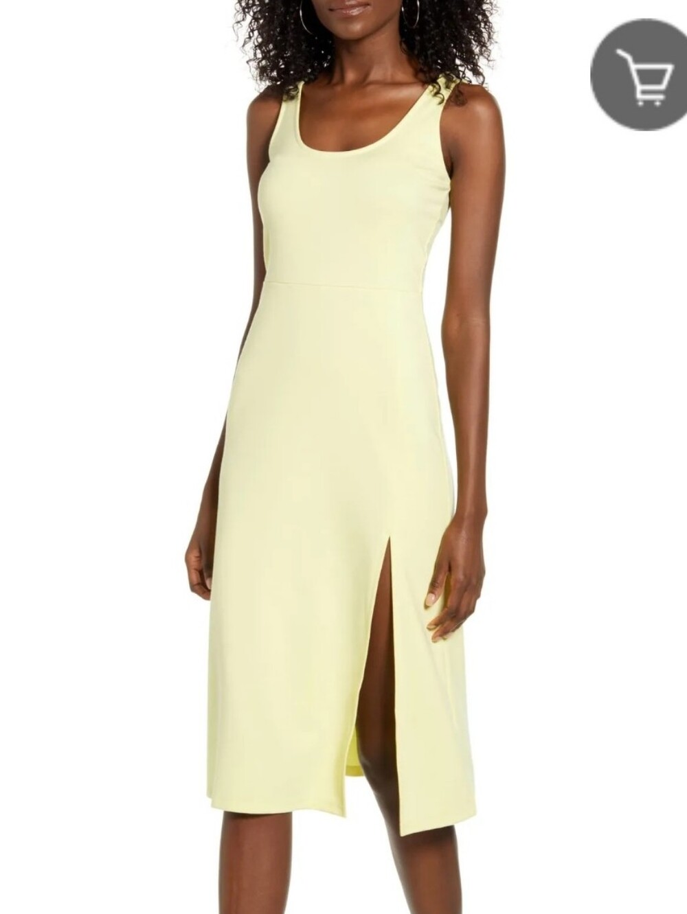 Leith Yellow Scoop Midi Tank Dress with Side Slit